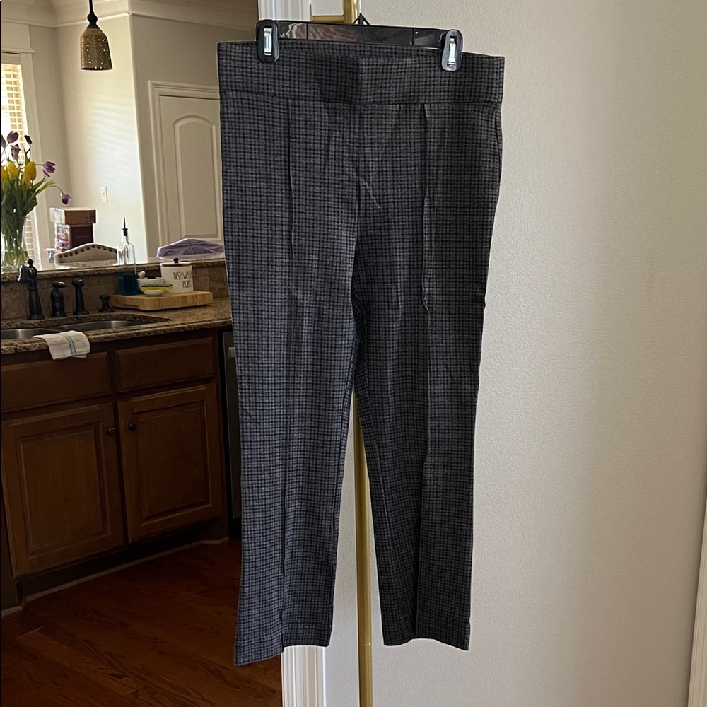 LOFT Black and Gray Plaid Slim Dress Pants